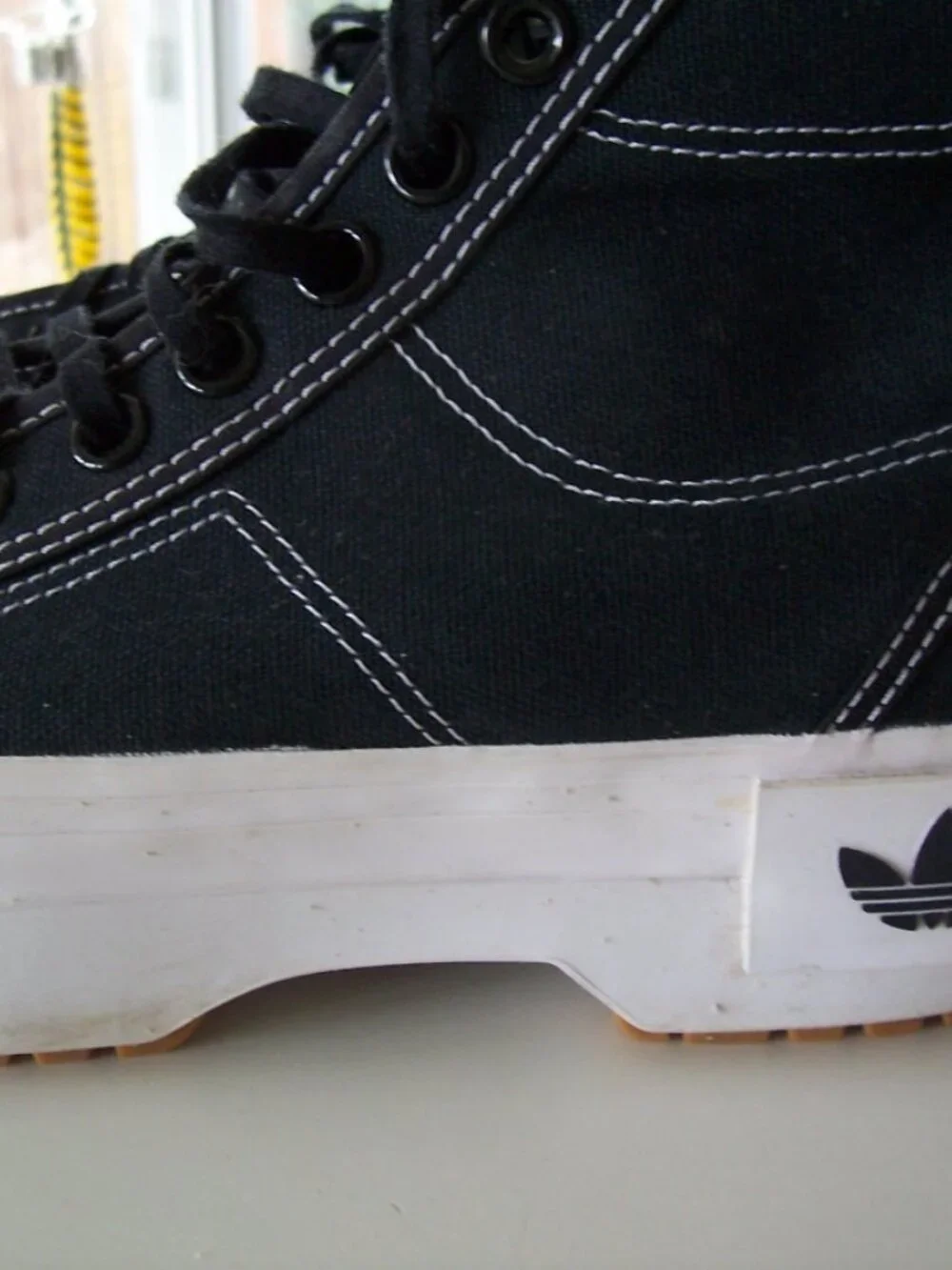 Adidas Black High-Top Canvas Sneakers with Cream Sole Trim  Size 8.5